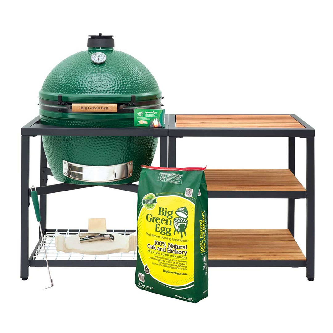 XLarge Big Green Egg in Modular Nest with Expansion and 3 Acacia Inserts Package